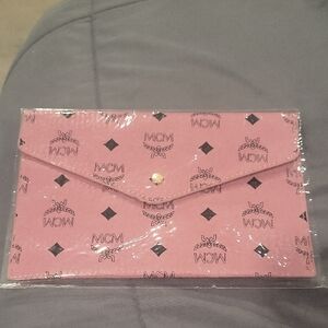 MCM Pink Duo  Logo Envelope Clutch New And Boxed Leather Unbraided Chain